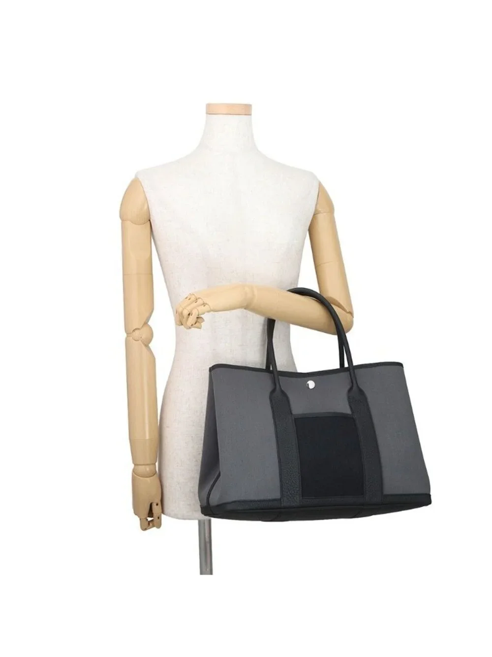 Hermes Tote Garden Party PM Ardoise Black Silver Negonda Toile Military